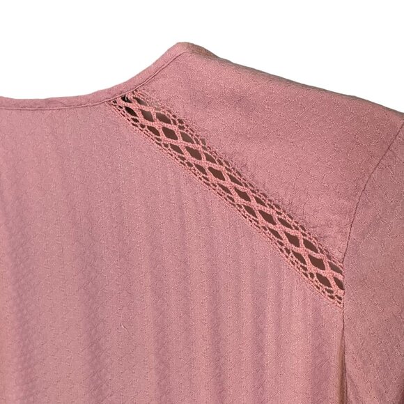 Free People Pink Boho Blouse Top Ruffle Collar Draw String Mid Sleeve Size XS u - Picture 10 of 14